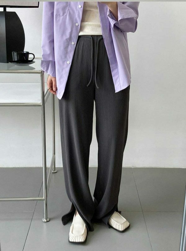 Y2K Korean Streetwear Drawstring Wide Leg Pants with Slit