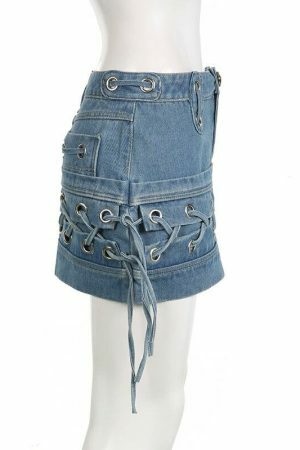 Y2K Korean Streetwear High Waist Denim Mini Skirt