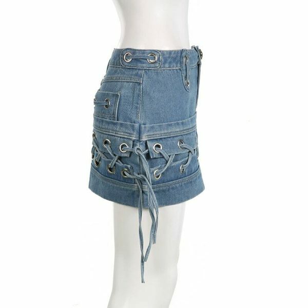 Y2K Korean Streetwear High Waist Denim Mini Skirt