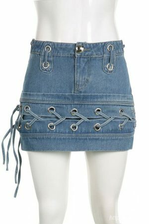 Y2K Korean Streetwear High Waist Denim Mini Skirt