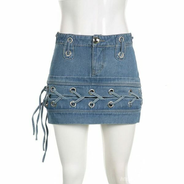 Y2K Korean Streetwear High Waist Denim Mini Skirt