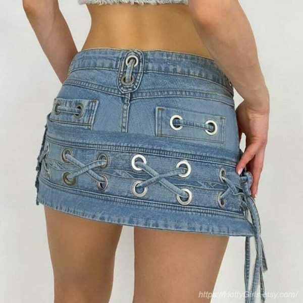 Y2K Korean Streetwear High Waist Denim Mini Skirt