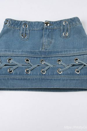 Y2K Korean Streetwear High Waist Denim Mini Skirt