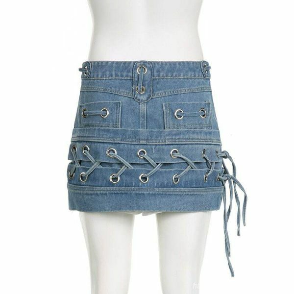 Y2K Korean Streetwear High Waist Denim Mini Skirt