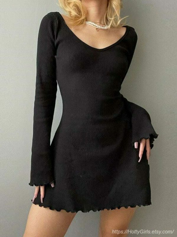 Y2K Korean Streetwear Knit Mini Dress