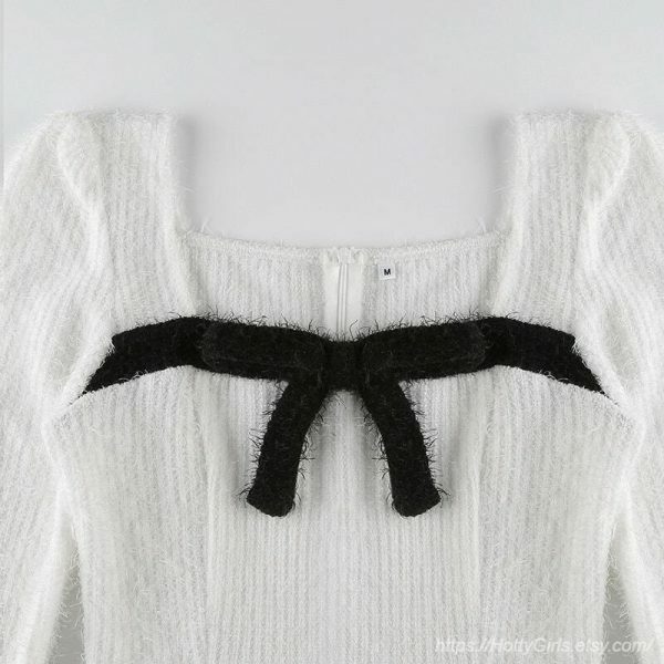 Y2K Korean Streetwear Mini Dress with Furry White Kawaii Square Collar