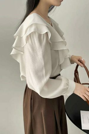 Y2K Korean Streetwear Ruffle Blouse