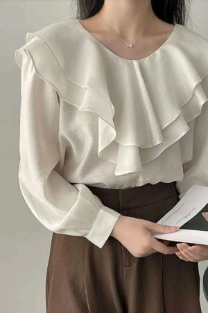 Y2K Korean Streetwear Ruffle Blouse