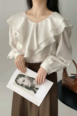 Y2K Korean Streetwear Ruffle Blouse