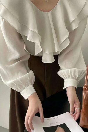 Y2K Korean Streetwear Ruffle Blouse