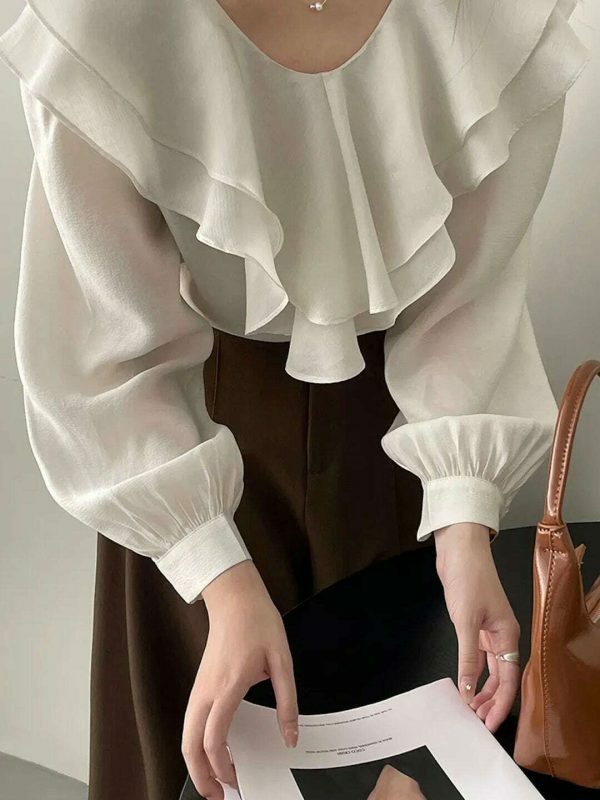 Y2K Korean Streetwear Ruffle Blouse