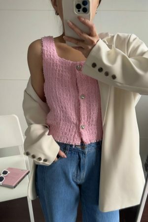 Y2K Korean Streetwear Tweed Cami Top