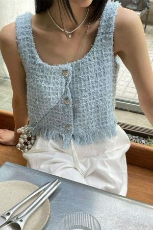 Y2K Korean Streetwear Tweed Cami Top