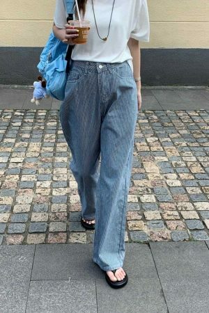 Y2K Korean Stripe Wide Leg Jeans