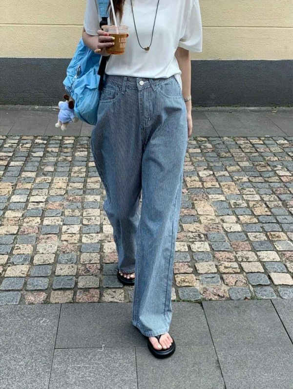 Y2K Korean Stripe Wide Leg Jeans