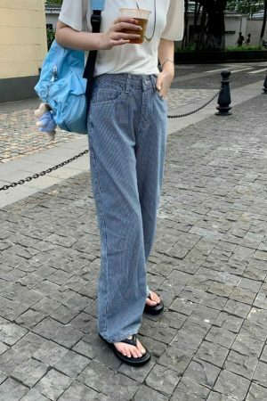 Y2K Korean Stripe Wide Leg Jeans