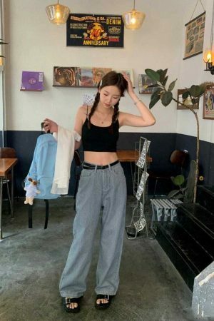 Y2K Korean Stripe Wide Leg Jeans