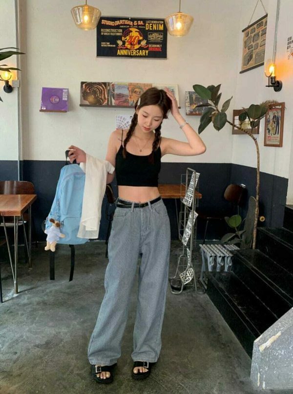 Y2K Korean Stripe Wide Leg Jeans