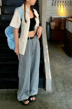 Y2K Korean Stripe Wide Leg Jeans