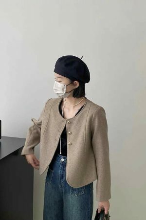 Y2K Korean Style Collarless Cropped Blazer