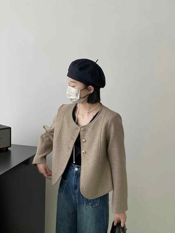 Y2K Korean Style Collarless Cropped Blazer