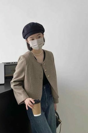 Y2K Korean Style Collarless Cropped Blazer