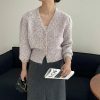 Y2K Korean Style Color Block V-neck Puff Sleeve Cardigan