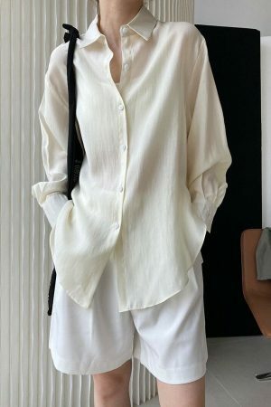 Y2K Korean Style Drawstring Long Sleeve Blouse