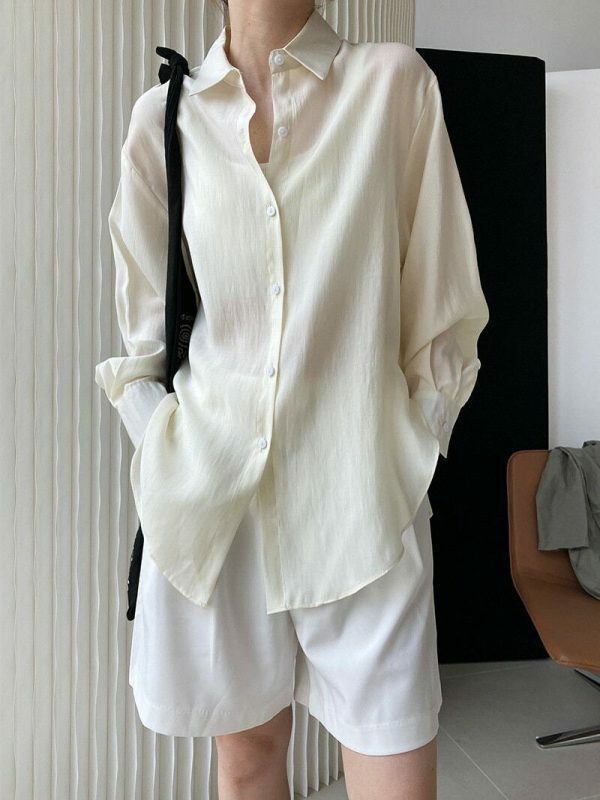 Y2K Korean Style Drawstring Long Sleeve Blouse