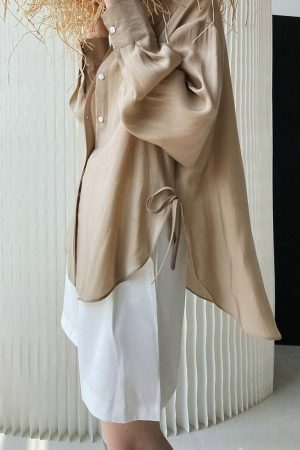 Y2K Korean Style Drawstring Long Sleeve Blouse