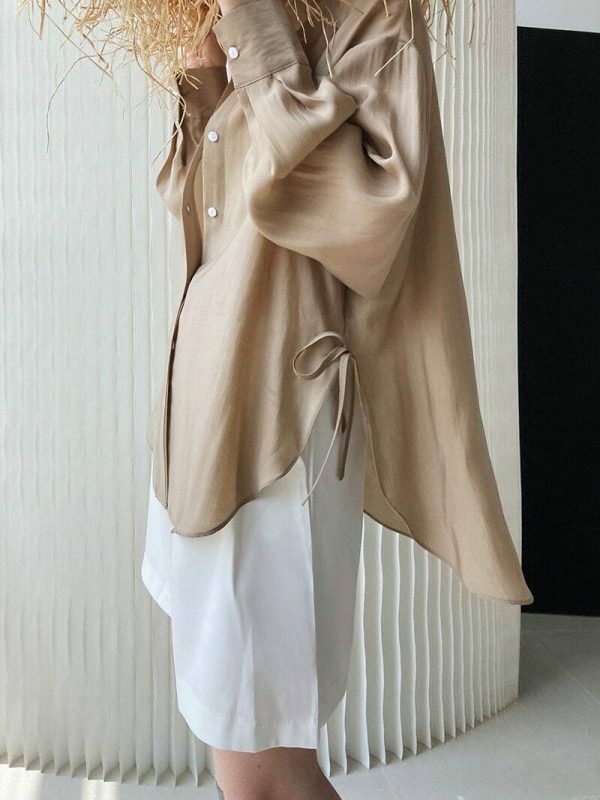 Y2K Korean Style Drawstring Long Sleeve Blouse