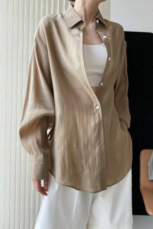 Y2K Korean Style Drawstring Long Sleeve Blouse