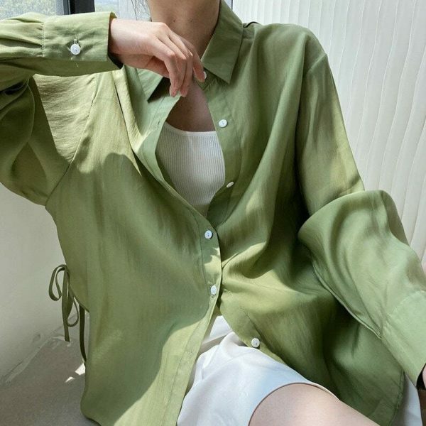 Y2K Korean Style Drawstring Long Sleeve Blouse