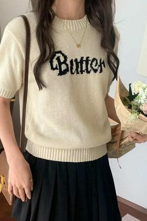 Y2K Korean Style Embroidered Crop Knit Top