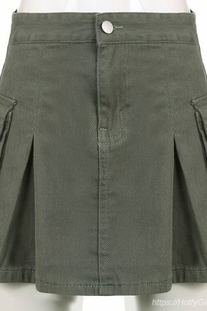 Y2K Korean Style High Waist A-Line Denim Cargo Skirt