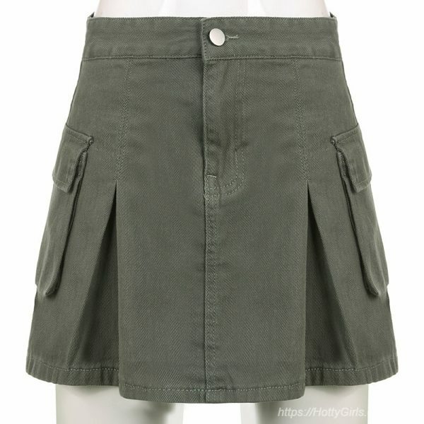 Y2K Korean Style High Waist A-Line Denim Cargo Skirt