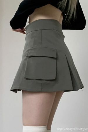 Y2K Korean Style High Waist A-Line Denim Cargo Skirt