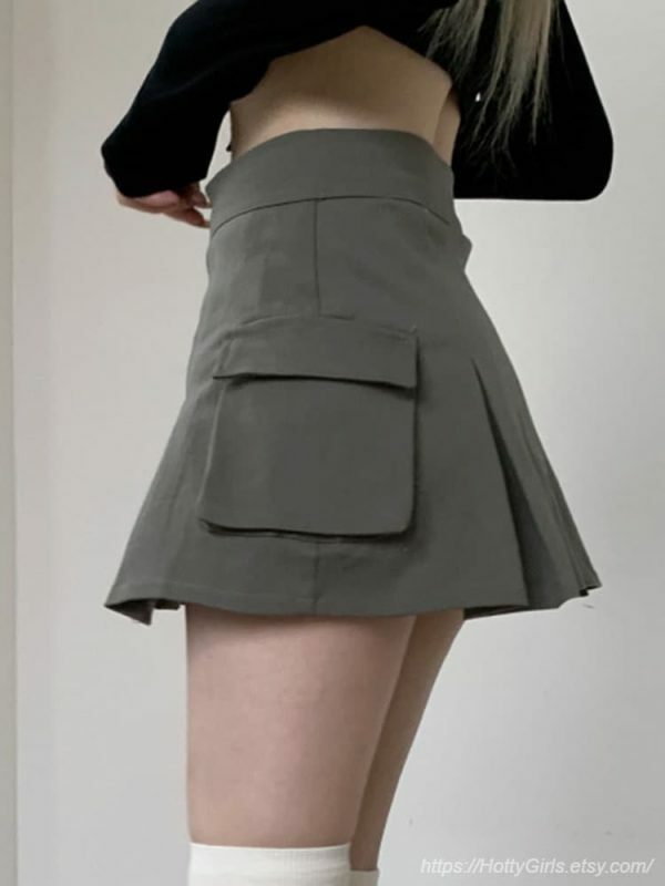 Y2K Korean Style High Waist A-Line Denim Cargo Skirt