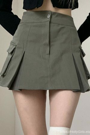 Y2K Korean Style High Waist A-Line Denim Cargo Skirt