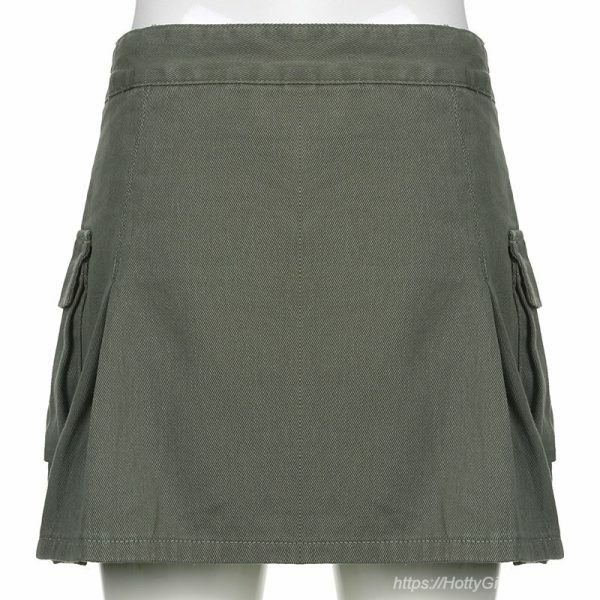 Y2K Korean Style High Waist A-Line Denim Cargo Skirt