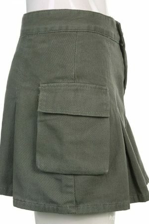 Y2K Korean Style High Waist A-Line Denim Cargo Skirt