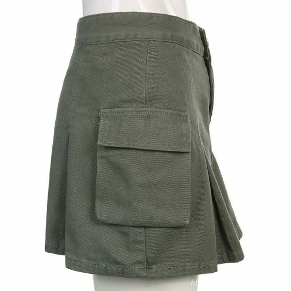 Y2K Korean Style High Waist A-Line Denim Cargo Skirt