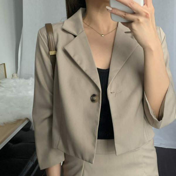 Y2K Korean Style Khaki Skort Suit Set with Colin Blazer