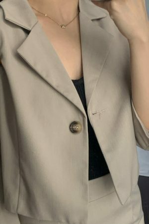 Y2K Korean Style Khaki Skort Suit Set with Colin Blazer