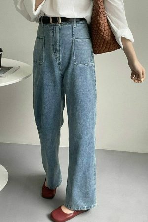 Y2K Korean Style Light Wash High Rise Wide Leg Jeans