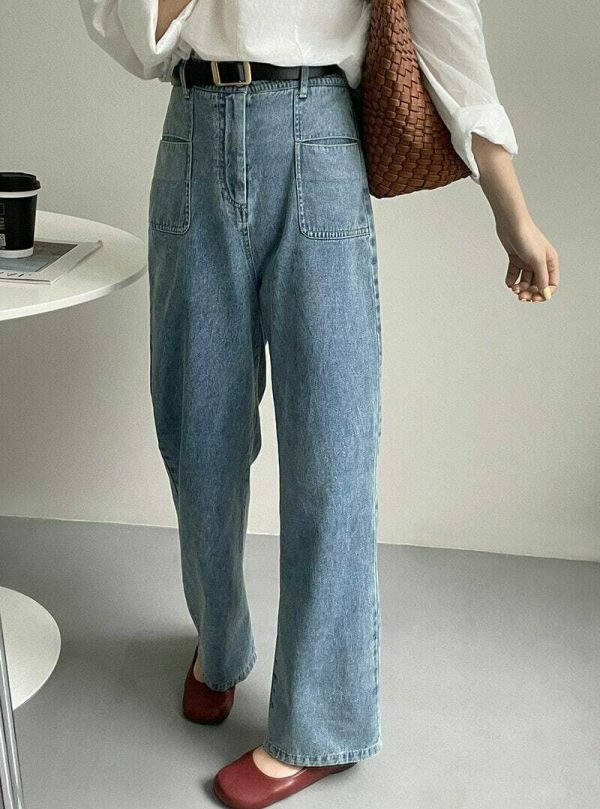 Y2K Korean Style Light Wash High Rise Wide Leg Jeans