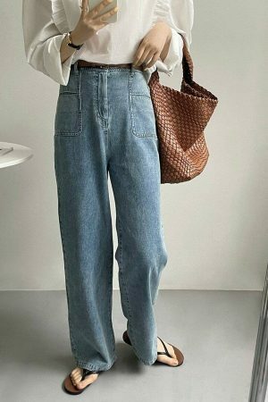 Y2K Korean Style Light Wash High Rise Wide Leg Jeans