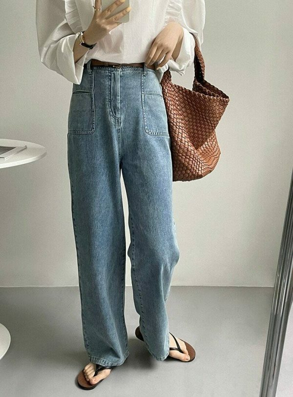 Y2K Korean Style Light Wash High Rise Wide Leg Jeans