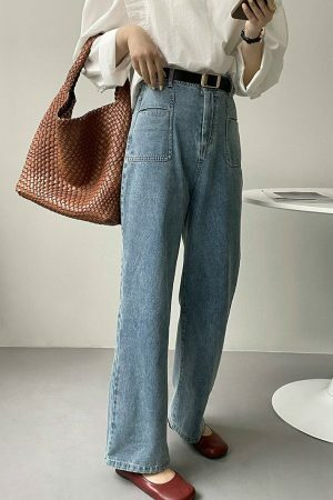 Y2K Korean Style Light Wash High Rise Wide Leg Jeans