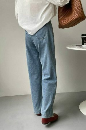 Y2K Korean Style Light Wash High Rise Wide Leg Jeans